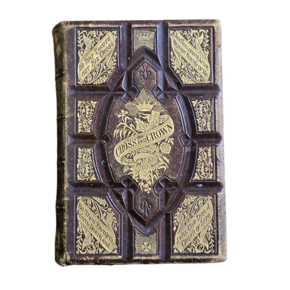 1874 ANTIQUARIAN LEATHER BOUND BOOK CROSS‎ AND CROWN BIBLE JAMES McCABE